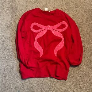 Red Sweatshirt with Pink Bow Design